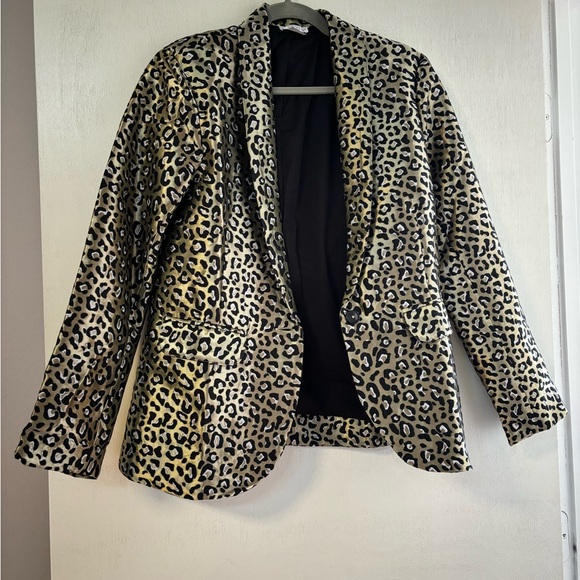 VENUS black and gold leopard-print jacquard blazer size 8. - Picture 1 of 4